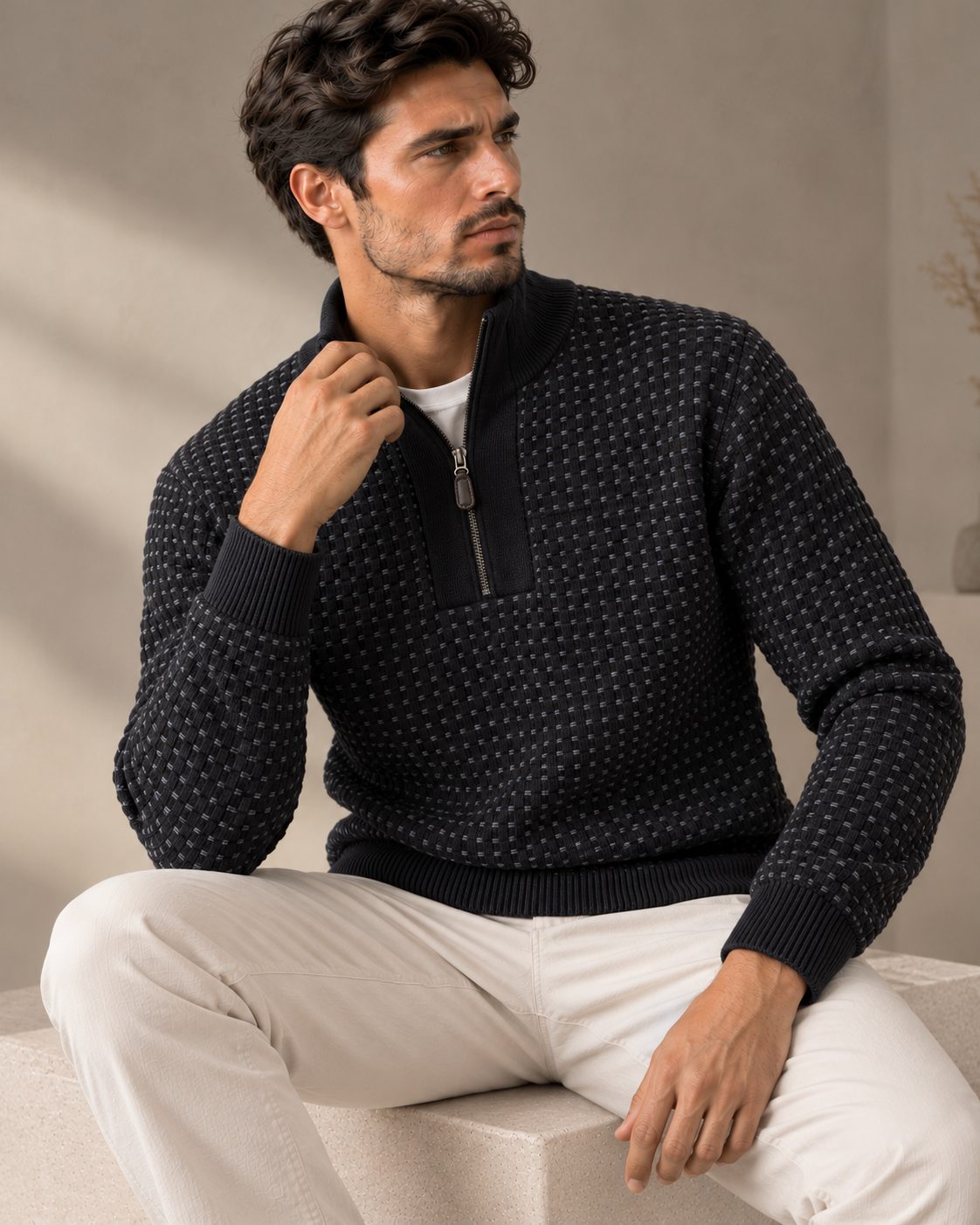 Ανδρική Πλεκτή Μπλούζα Half-Zip Square MFG