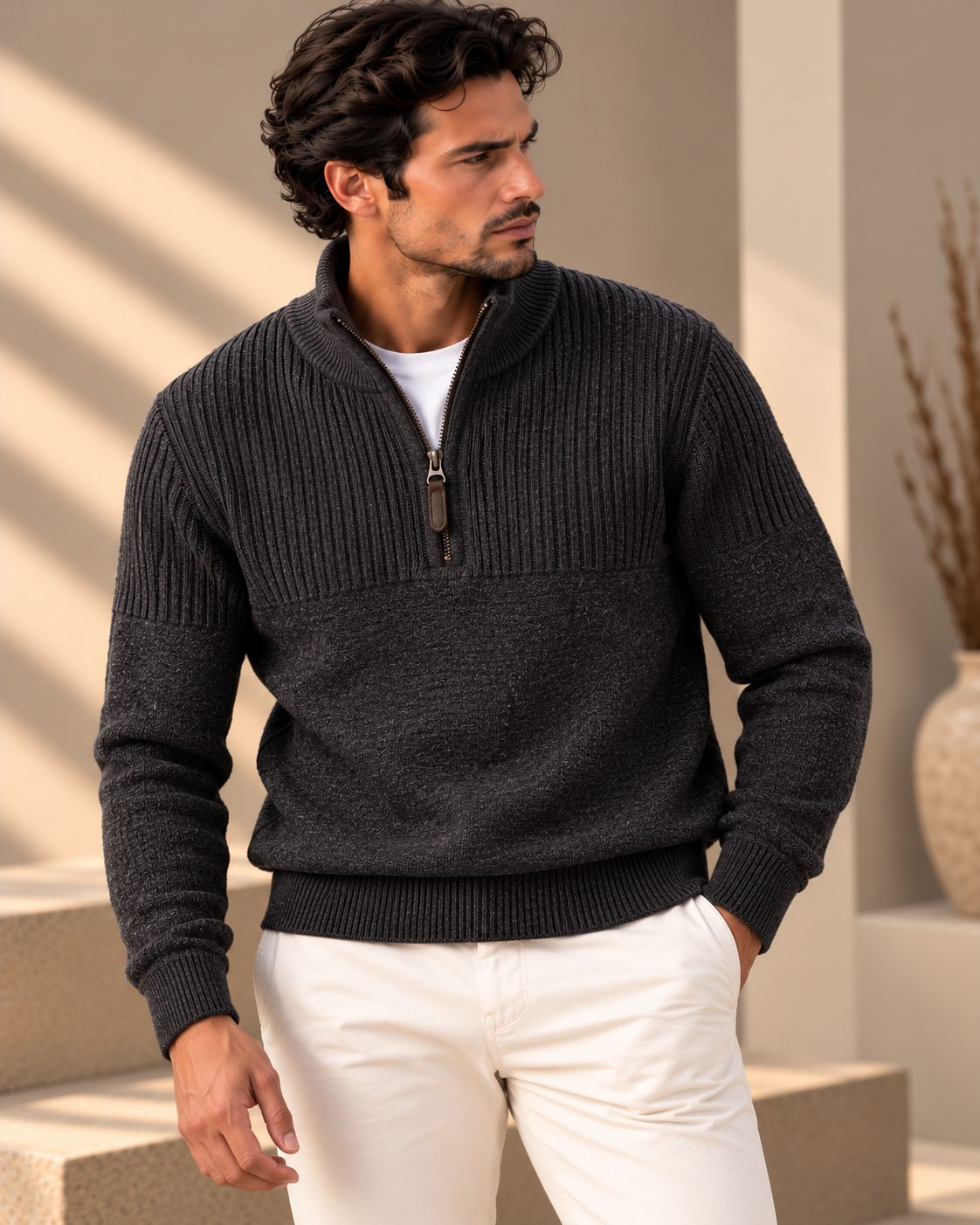 Ανδρική Πλεκτή Μπλούζα Half-Zip Striped MFG