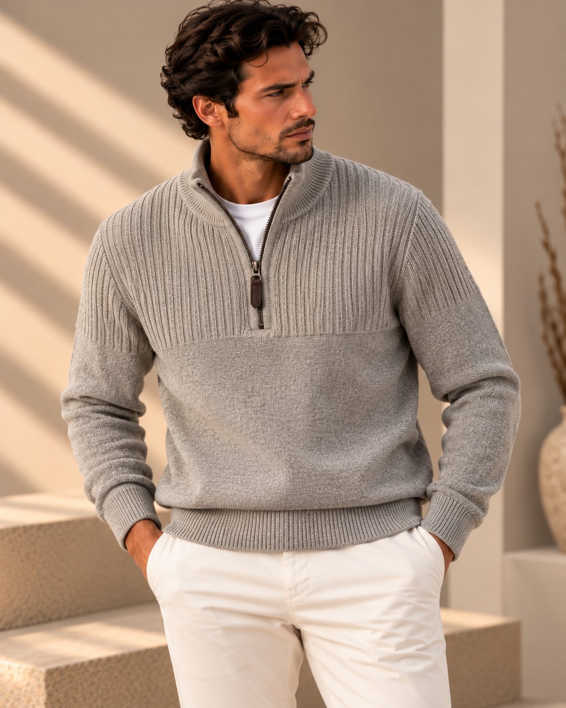 Ανδρική Πλεκτή Μπλούζα Half-Zip Striped MFG