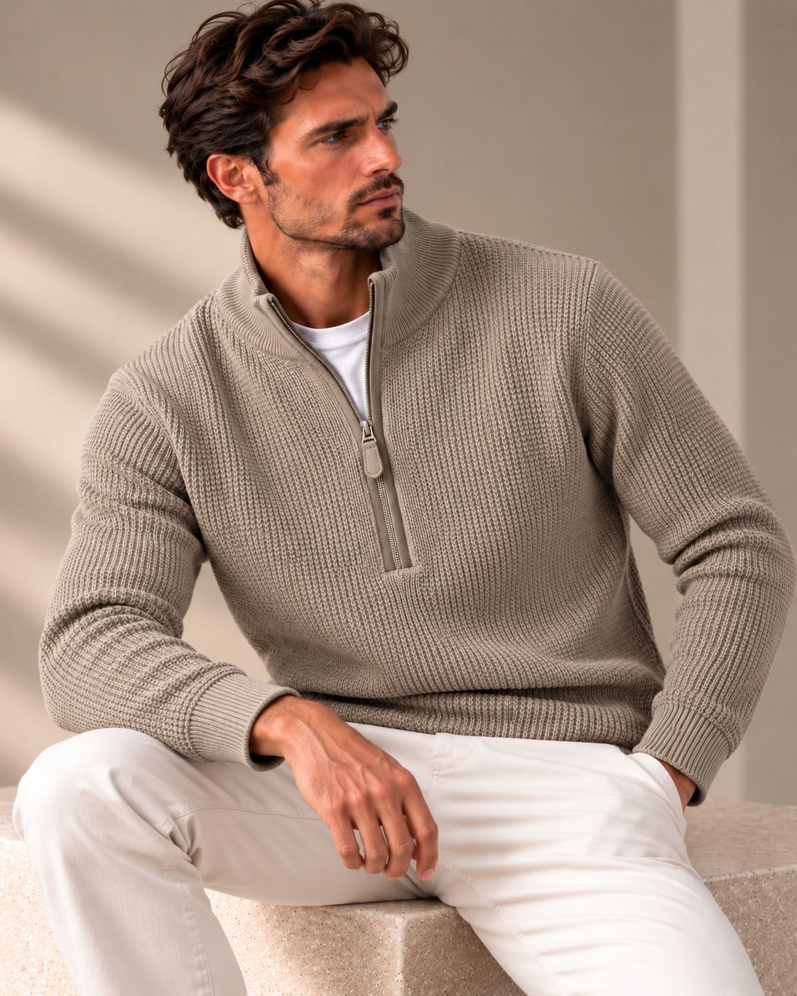 Ανδρική Πλεκτή Μπλούζα Half-Zip Piqué MFG