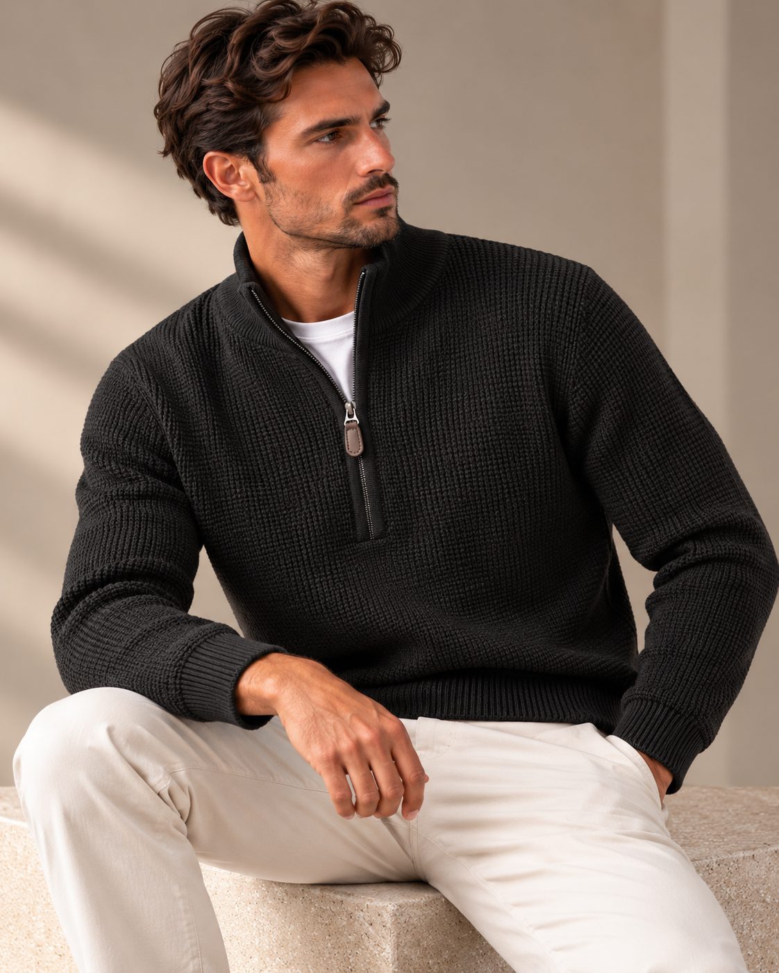 Ανδρική Πλεκτή Μπλούζα Half-Zip Piqué MFG