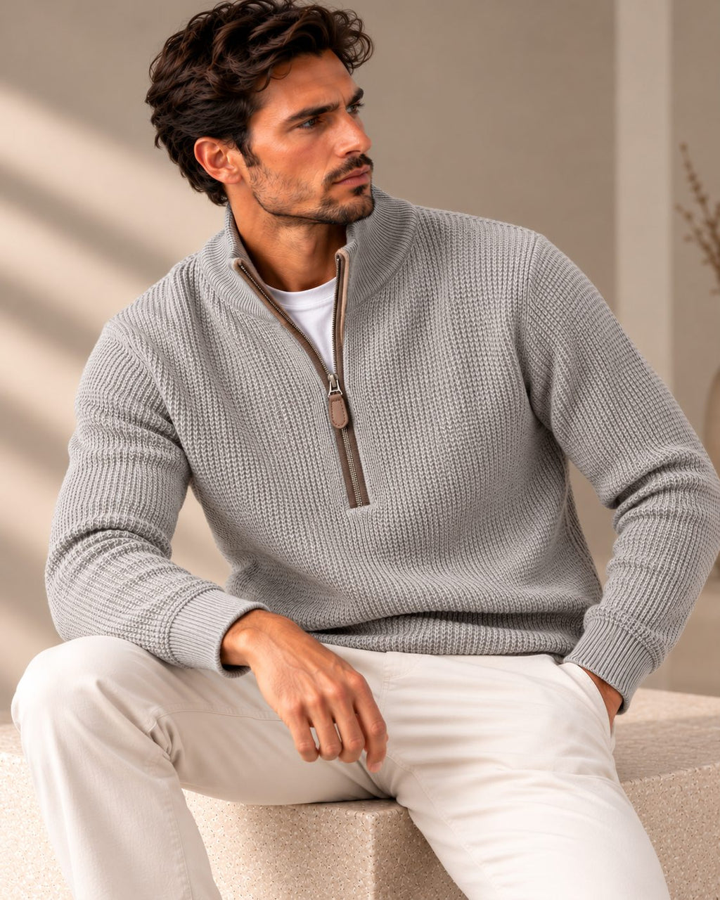 Ανδρική Πλεκτή Μπλούζα Half-Zip Piqué MFG