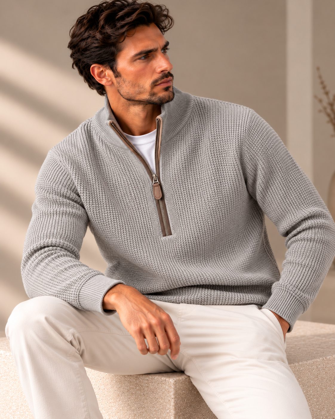 Ανδρική Πλεκτή Μπλούζα Half-Zip Piqué MFG