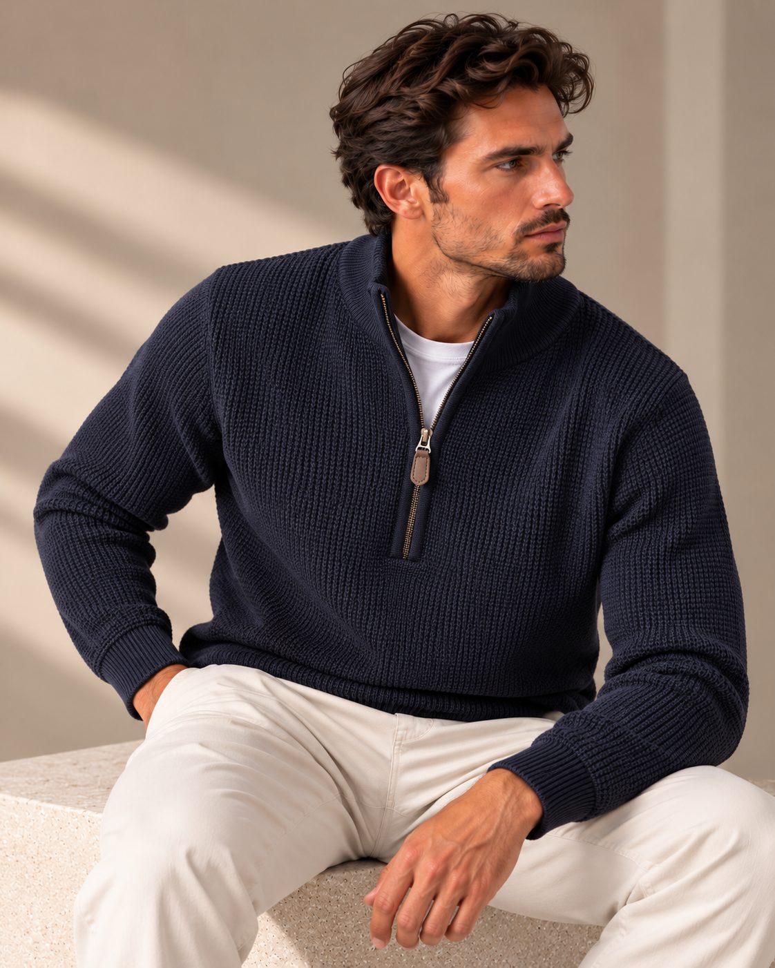 Ανδρική Πλεκτή Μπλούζα Half-Zip Piqué MFG
