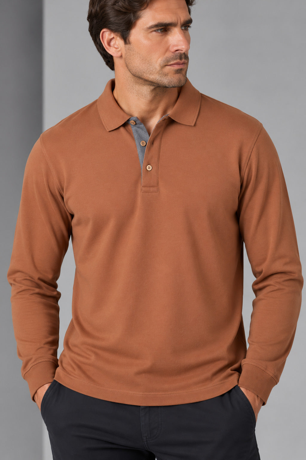 Ανδρική μπλούζα Polo μακρυμάνικη Simple MFG