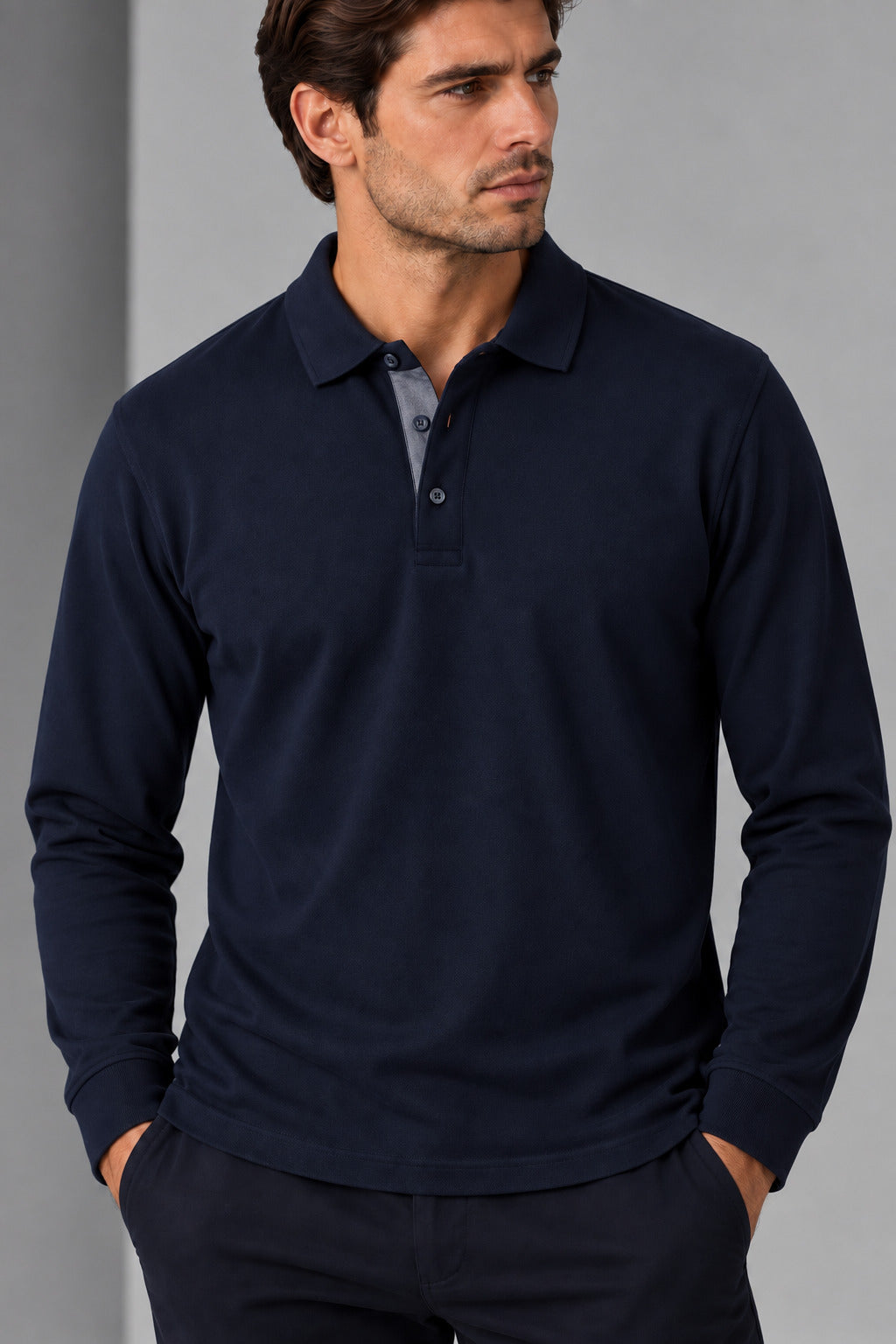 Ανδρική μπλούζα Polo μακρυμάνικη Simple MFG