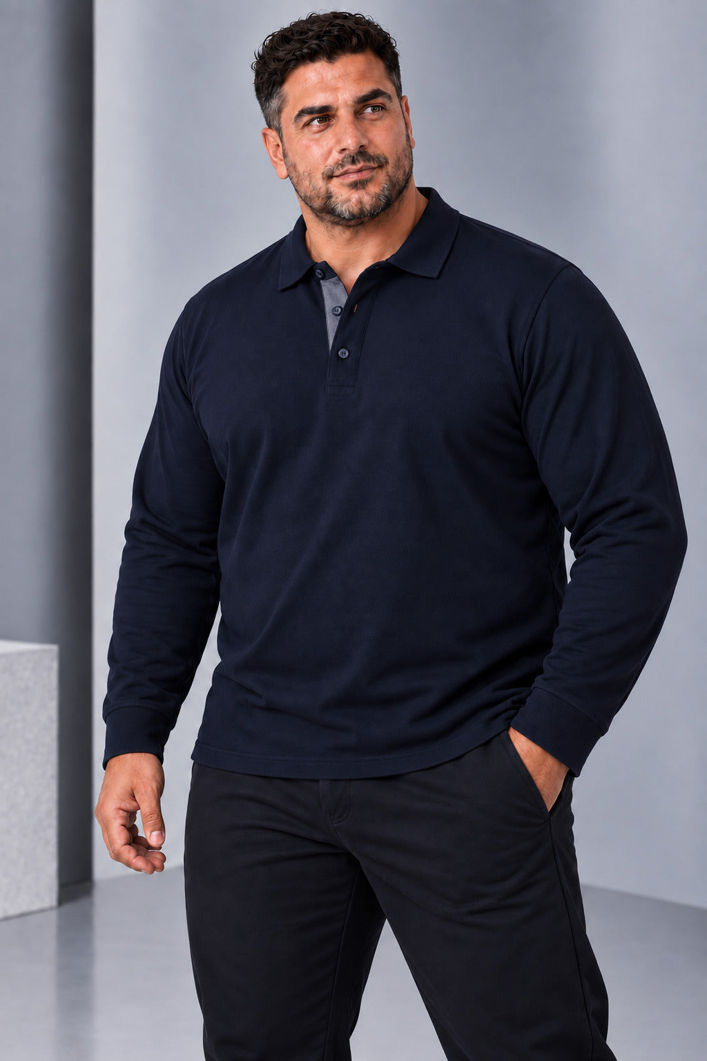 Ανδρική Μπλούζα μακρυμάνικη Polo Bigsize Simple MFG