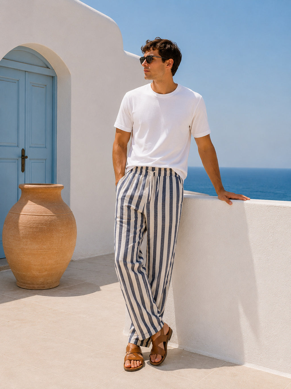 Ανδρικό Λινό Παντελόνι Striped