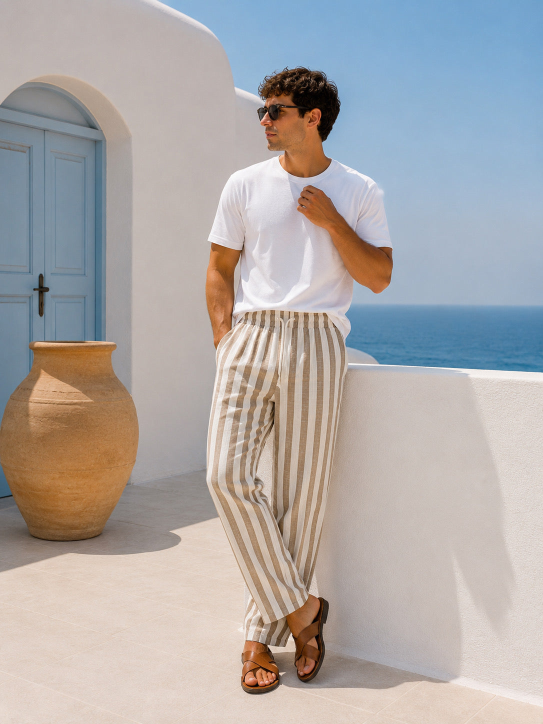 Ανδρικό Λινό Παντελόνι Striped