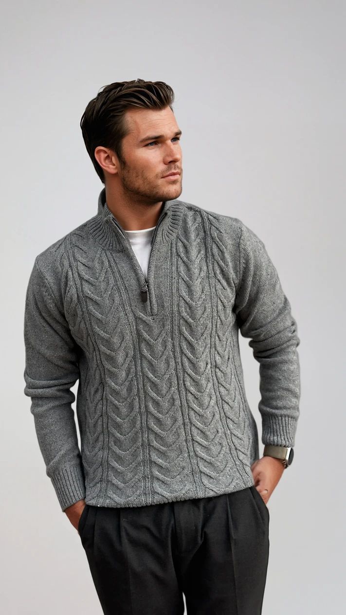 Ανδρική Πλεκτή Μπλούζα Half-zip Plait MFG