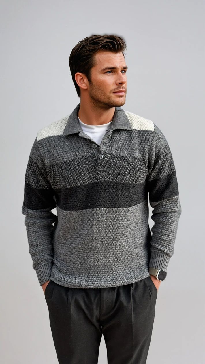 Ανδρική Πλεκτή Μπλούζα με Γιακά Ριγέ MFG