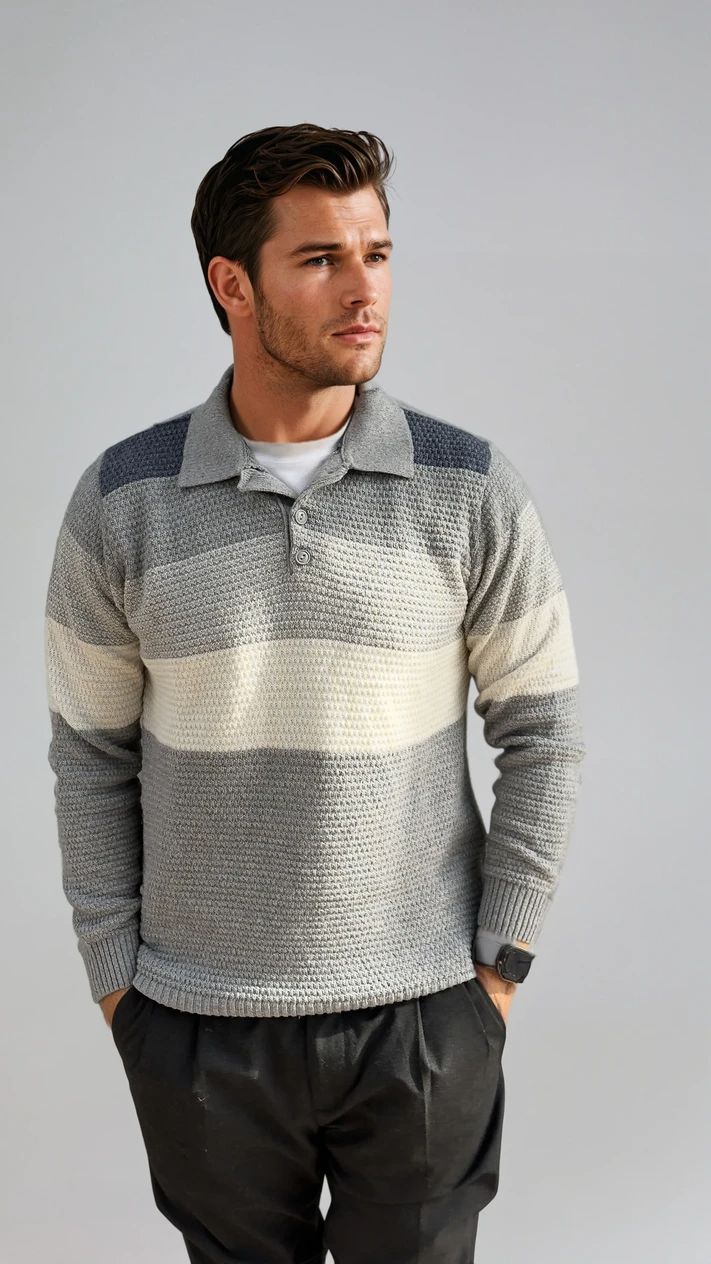Ανδρική Πλεκτή Μπλούζα με Γιακά Ριγέ MFG