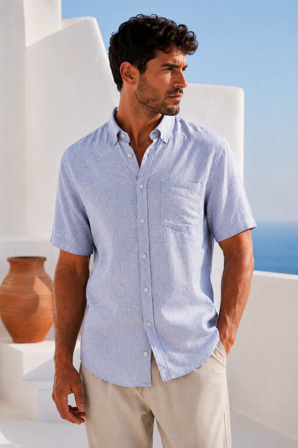 Ανδρικό Πουκάμισο κοντομάνικο CottonLinen MFG