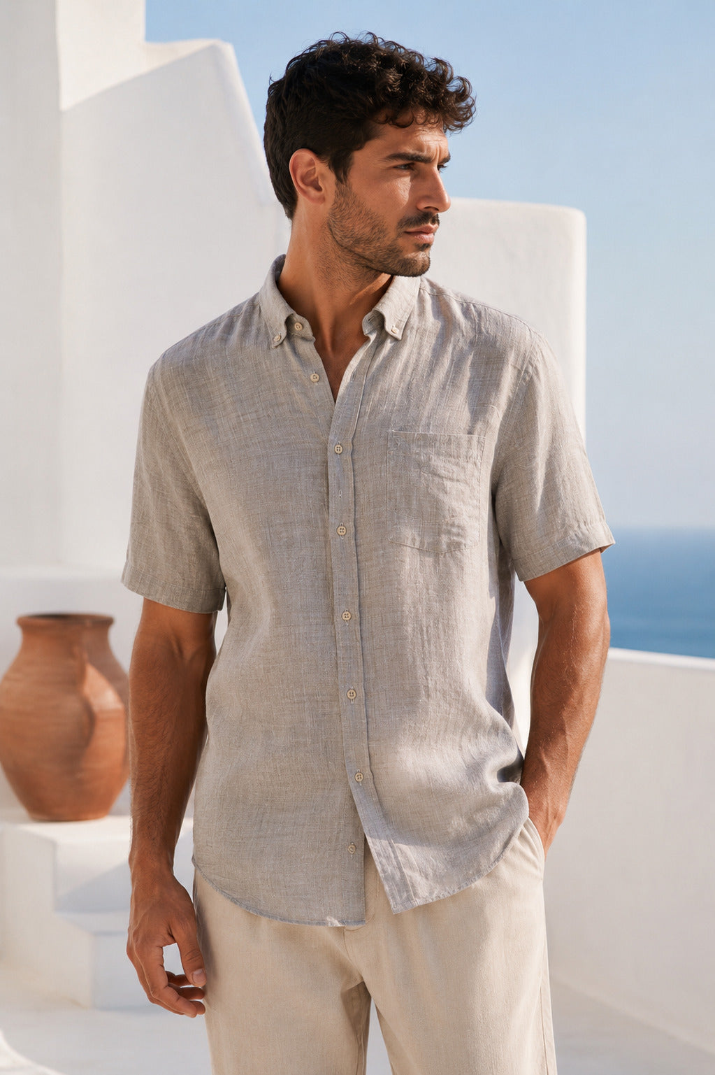 Ανδρικό Πουκάμισο κοντομάνικο CottonLinen MFG