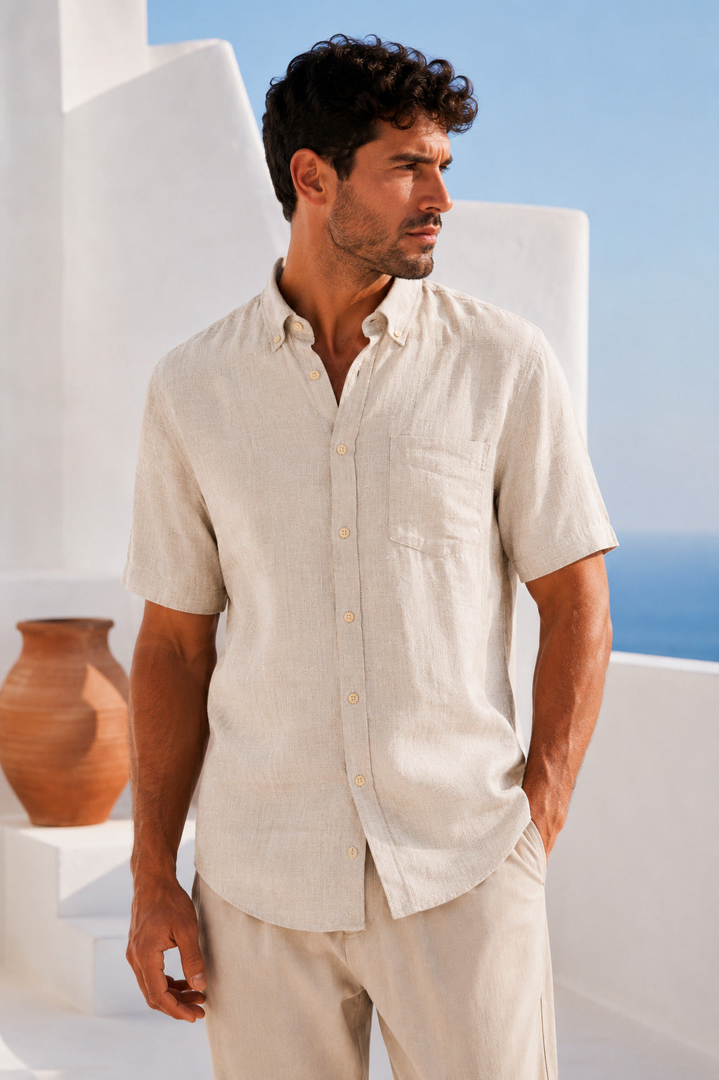 Ανδρικό Πουκάμισο κοντομάνικο CottonLinen MFG