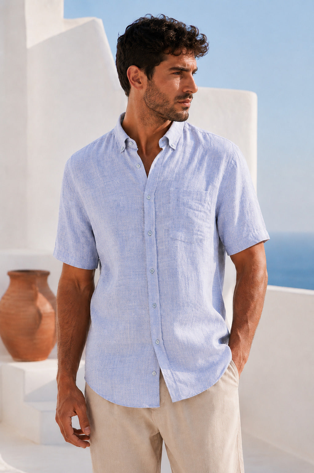 Ανδρικό Πουκάμισο κοντομάνικο CottonLinen MFG