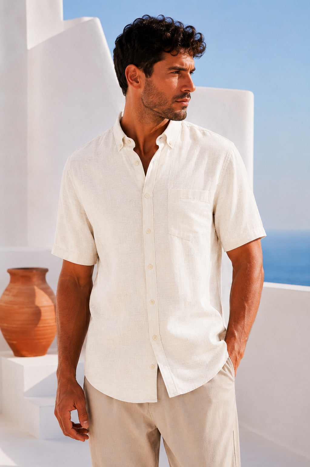 Ανδρικό Πουκάμισο κοντομάνικο CottonLinen MFG