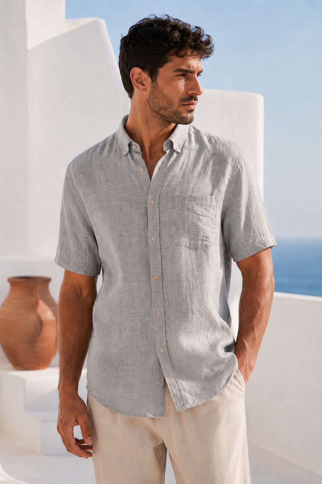 Ανδρικό Πουκάμισο κοντομάνικο CottonLinen MFG
