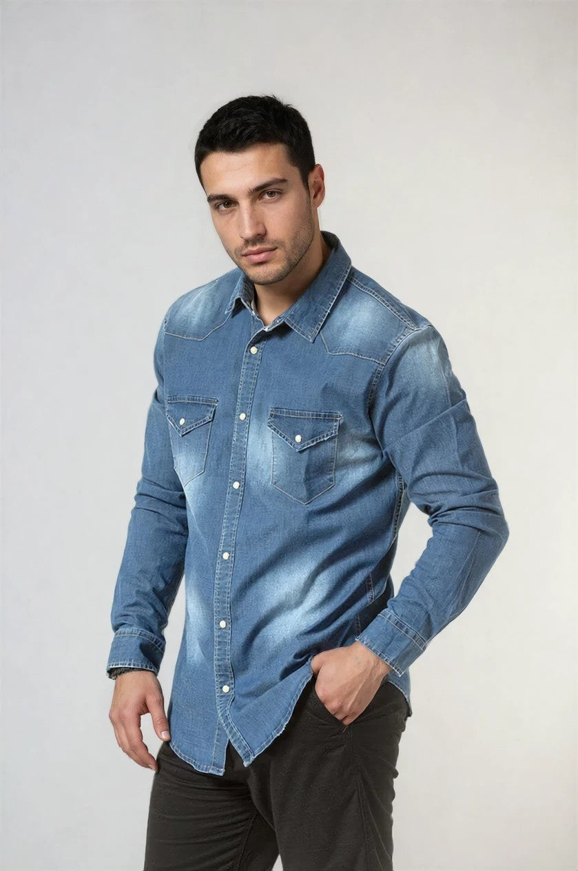 Ανδρικό Jean Πουκάμισο  Light Wash MFG